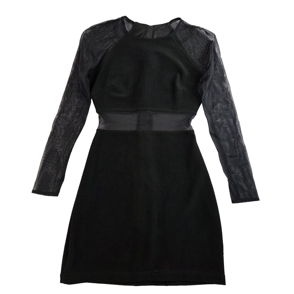 Vintage 90s Roberta Black Sheer Mesh Longsleeve Mini Dress 3/4 Goth Vamp Grunge